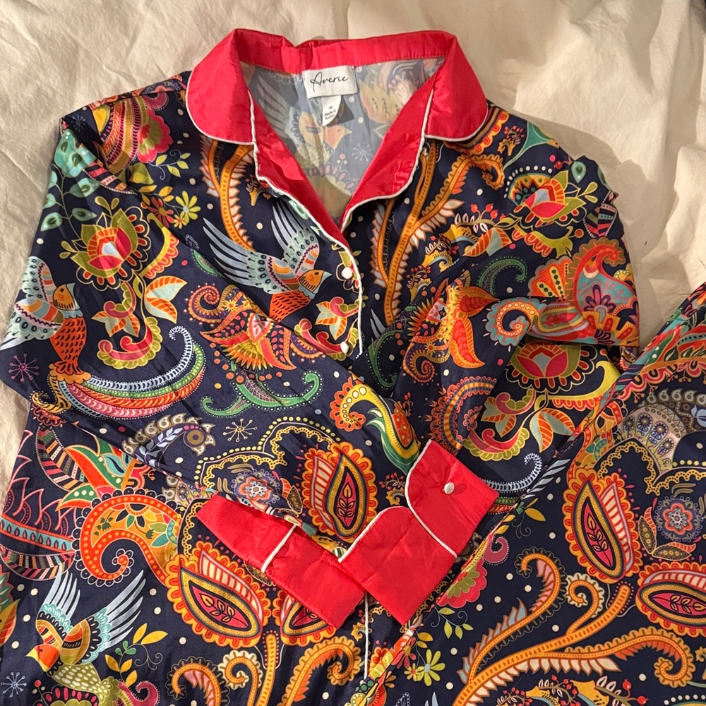 Colorful Paisley Pajama Set with Hot Pink Accents